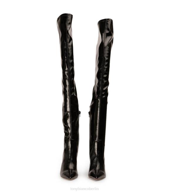 Stiletto-Stiefel| de Tony Bianco Frauen Avah lange Stiefel schwarzes Crinkle-Lack 4624563